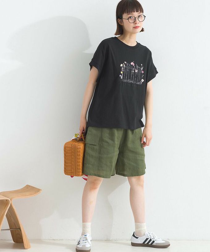 日本 Lupilien - 純棉知性印花法式袖T恤-灰棕