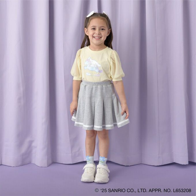 日本 Lycee mine - 閃亮印花雪紡泡泡袖上衣-卡通人物大耳狗-米白