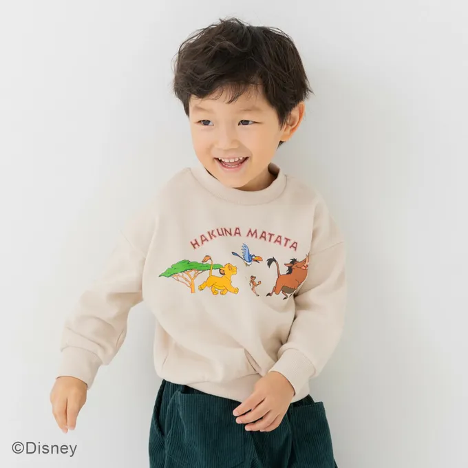 日本 Chil2 - 限量聯名 裏毛印花大學長袖上衣-迪士尼卡通獅子王-米杏