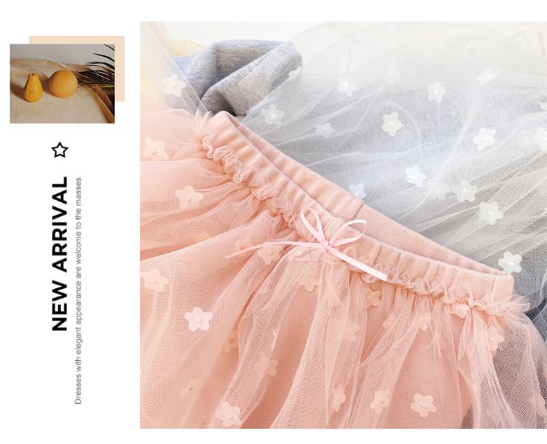 FANMOU - 內搭褲裙-薄紗花朵-黑色