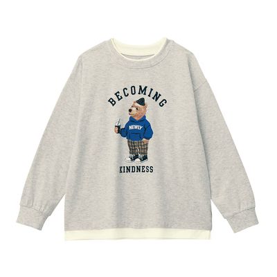 日本千趣會 - GITA 100%棉層次印花長袖上衣-熊熊-淺灰