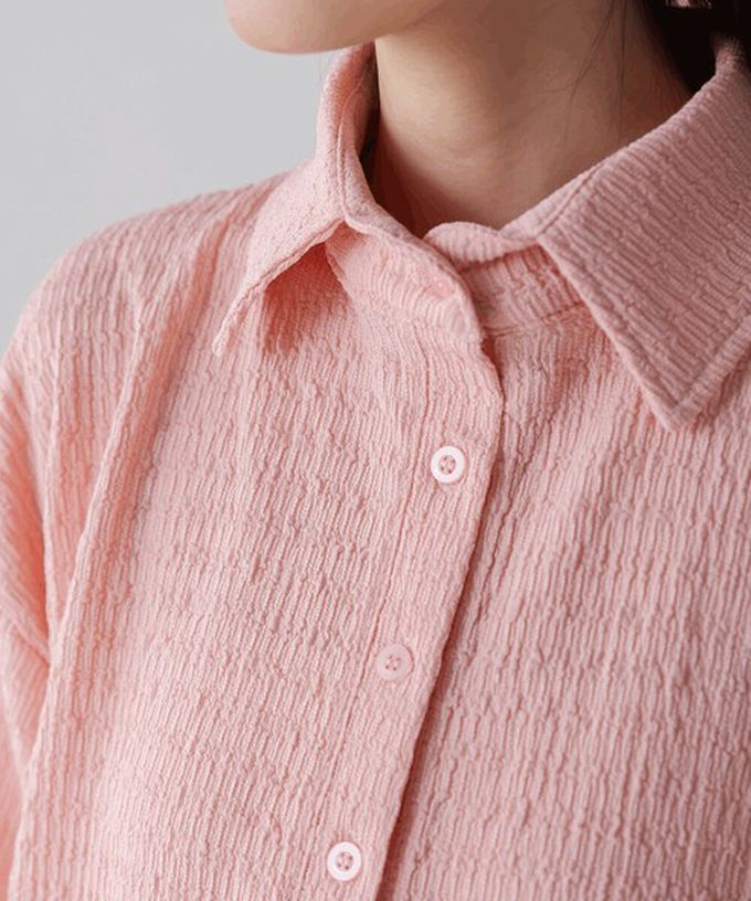 日本 Bab - 精緻紋理都會感五分袖上衣-淺棕