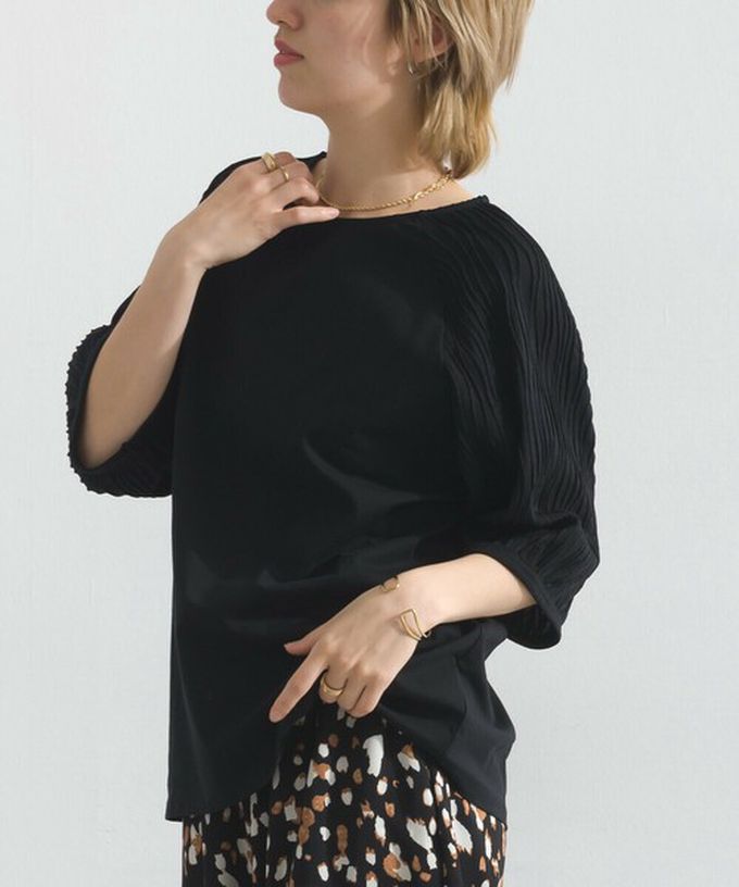 日本 le colis - 優雅立體感波浪五分袖上衣-白