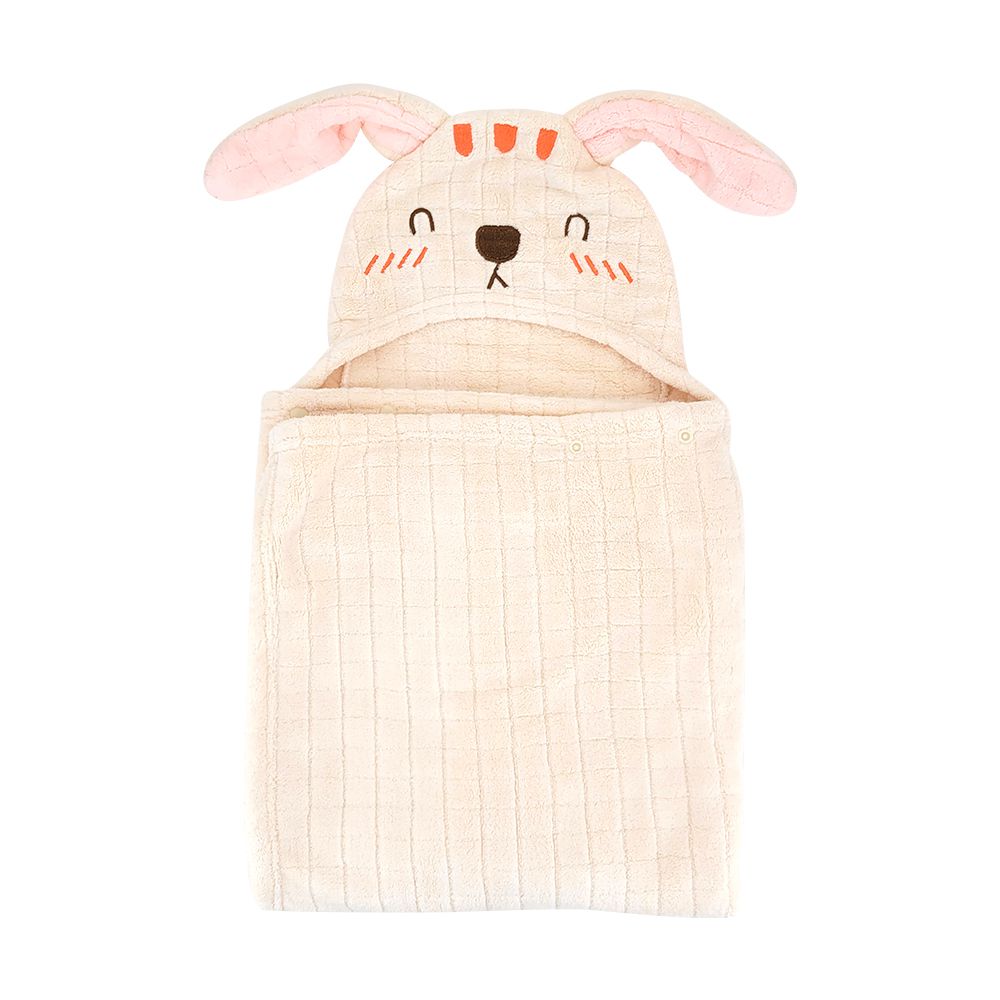 JoyNa - 連帽吸水浴巾 大尺寸斗篷浴巾 可當蓋毯-奶油小兔 (105*105CM)