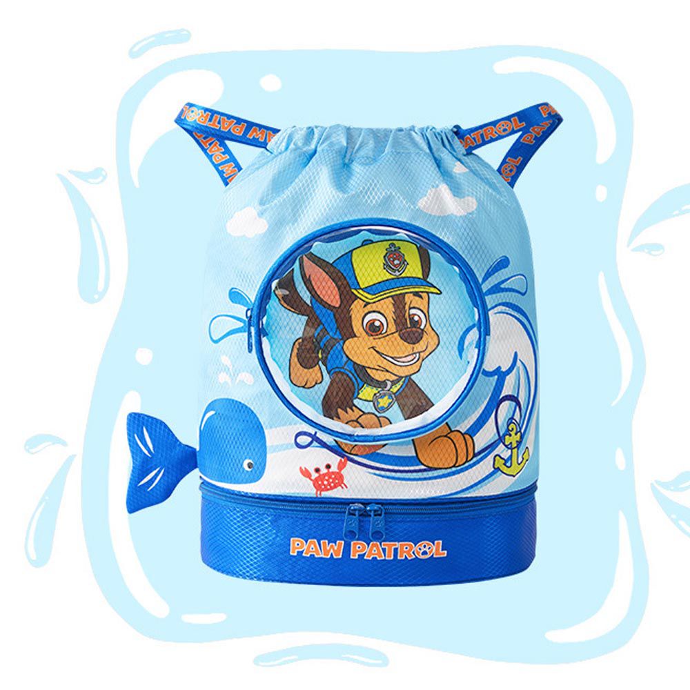 乾濕分離兒童游泳包-卡通人物阿奇+鯨魚-藍色 (27×14×40cm)