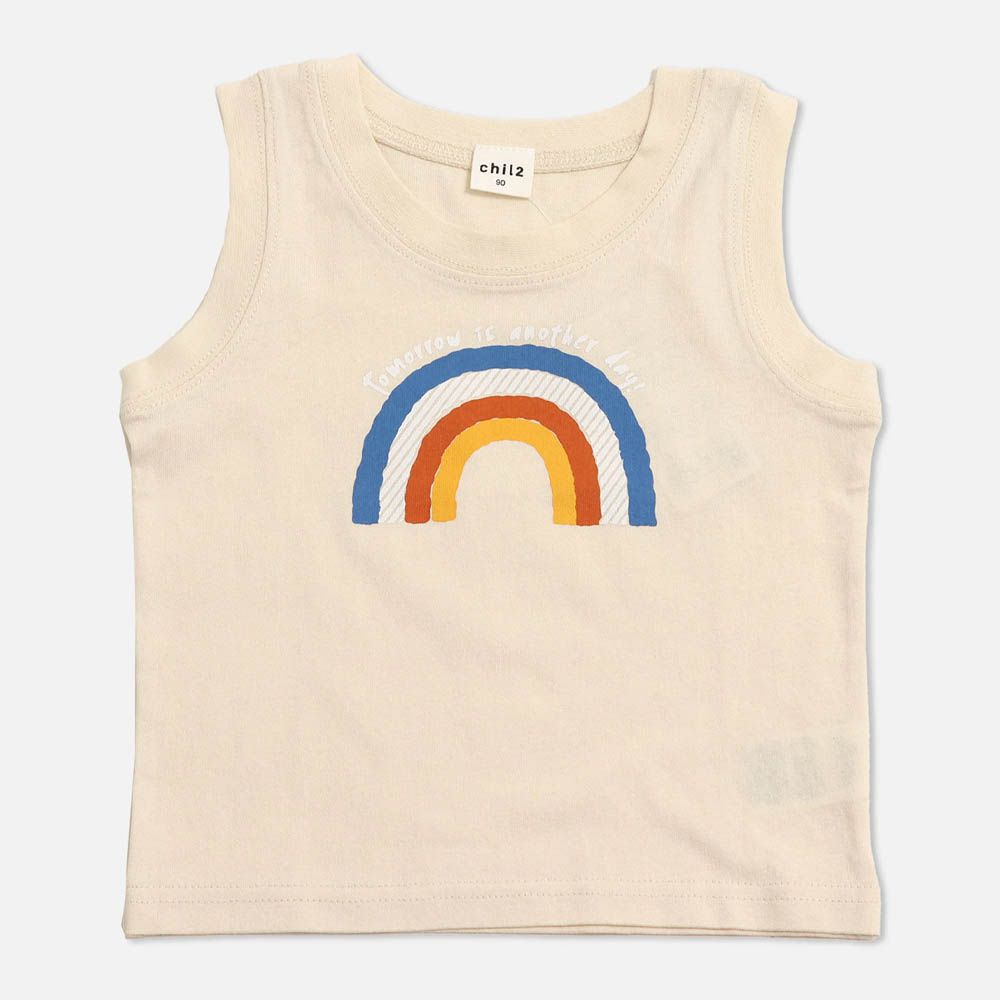 [超低價] 100%棉 童趣印花背心上衣-彩虹-奶油白