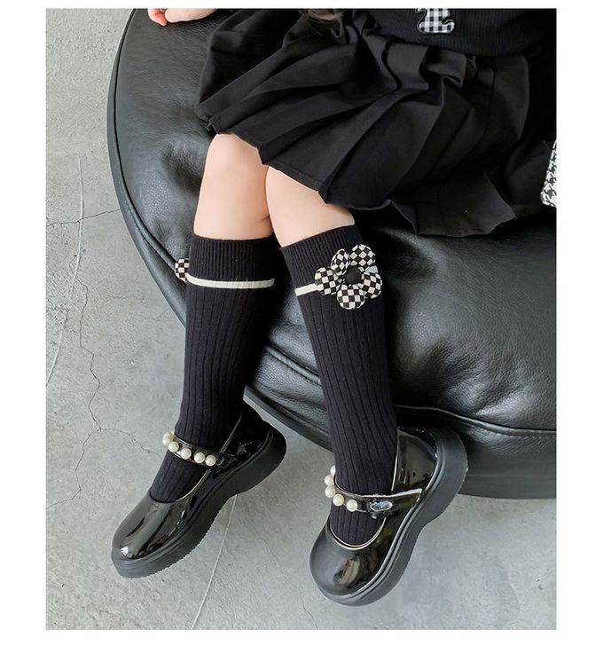 JB clothes - 兒童襪子ML22-539格子小花-黑色
