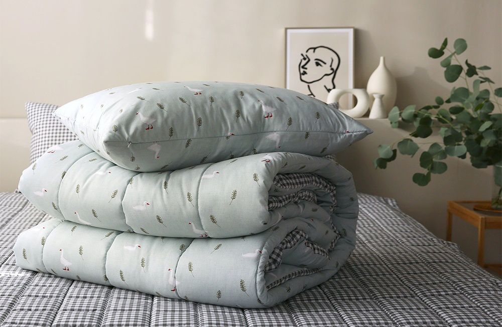 韓國 Maatila - 可水洗超細纖維桃皮感四季被-綠庭院花圃