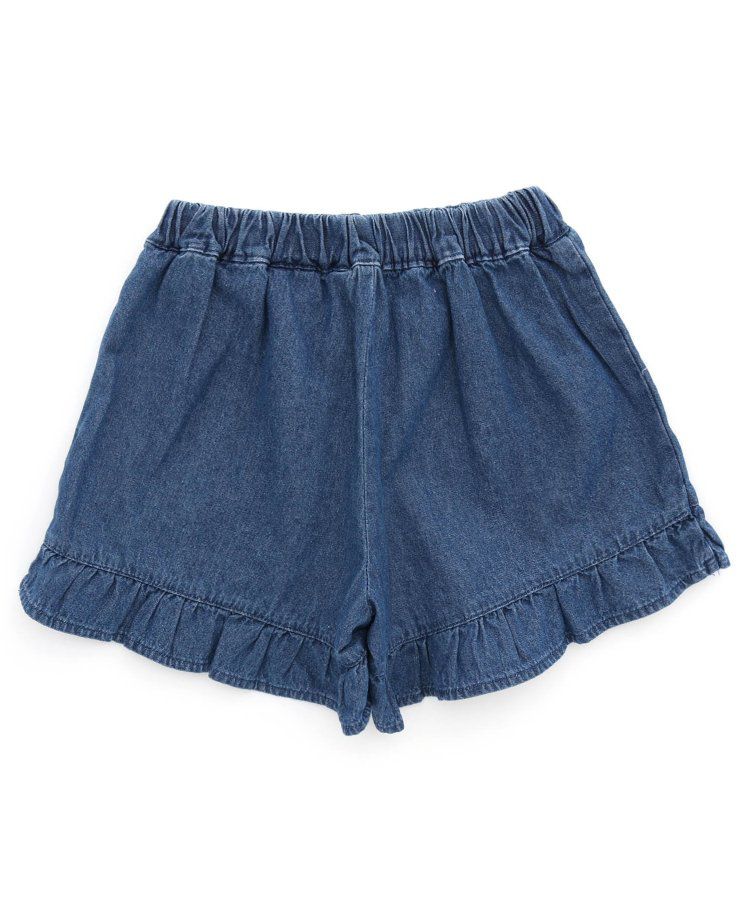 日本 apres les cours - 荷葉邊俏麗排扣褲裙-丹寧藍