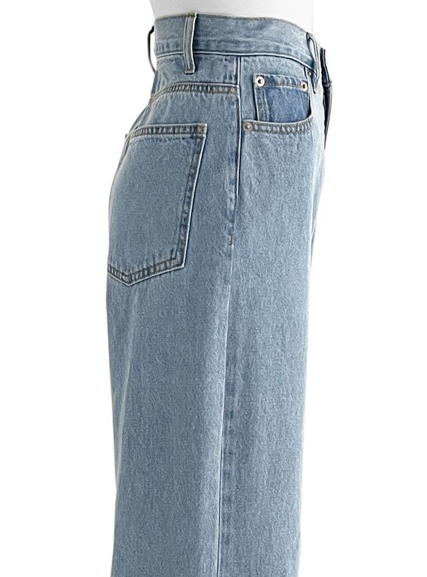 日本 GRL - 復古反折丹寧直筒褲-深藍