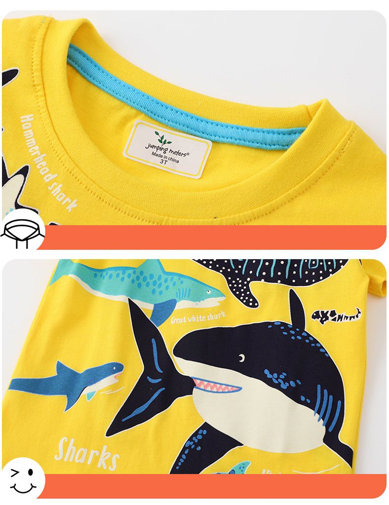 Jumping meters - 夜光圓領短袖上衣-鯊魚軍團-黃色