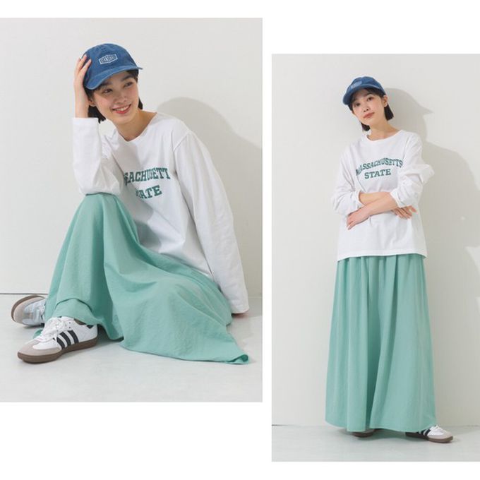 日本 OMNES - 100%棉 簡約英文標語長袖上衣-卡其米