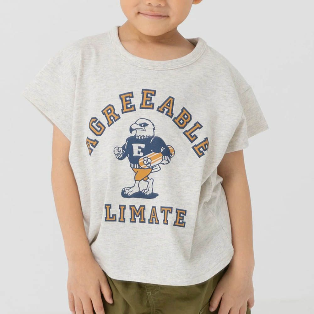 100%棉 可愛印花短袖上衣-老鷹-燕麥杏