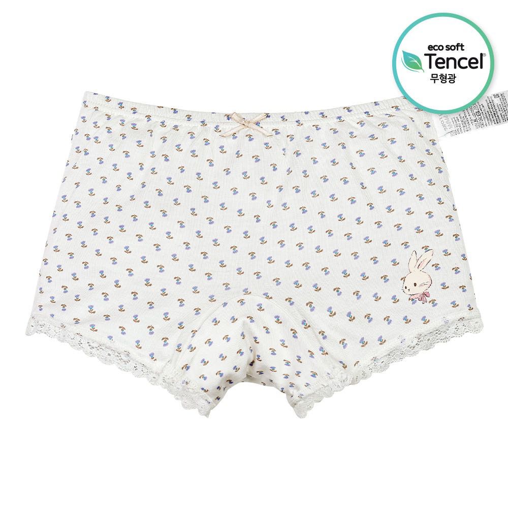 天絲纖維透氣四角褲(女寶)-兔兔小花束-白