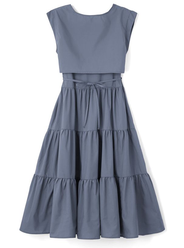 日本 GRL - 清新蛋糕層次無袖兩件式洋裝-奶茶棕