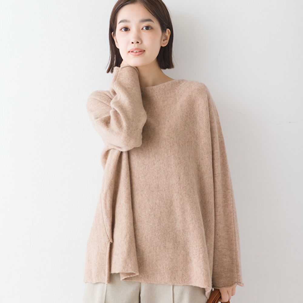 日本 OMNES - 50%羊毛顯瘦船領針織毛衣-秋日棕