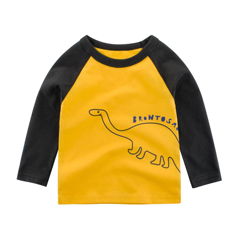 純棉長袖上衣-線條恐龍-黃色