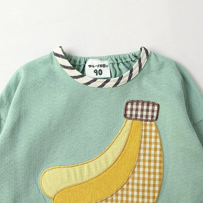 日本 ZOOLAND - 水果樂園 格紋緹花長袖上衣-蘋果-紫