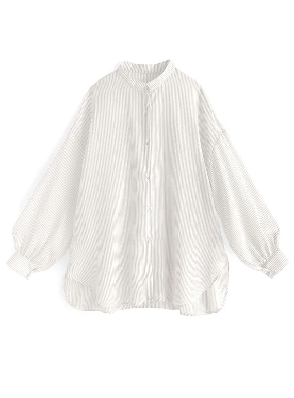 日本 GRL - 店員推薦 微透膚翻領長袖襯衫-直條紋-櫻花粉 (F)