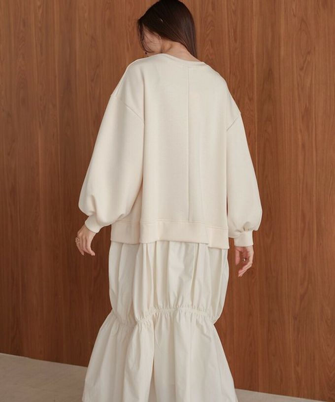 日本 Bab - 柔美造型皺摺拼接長袖洋裝-淺杏