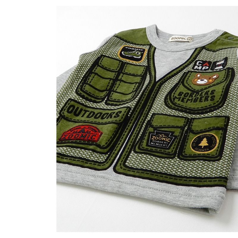 日本 ZOOLAND - 印花拼接長T-登山背心-墨綠