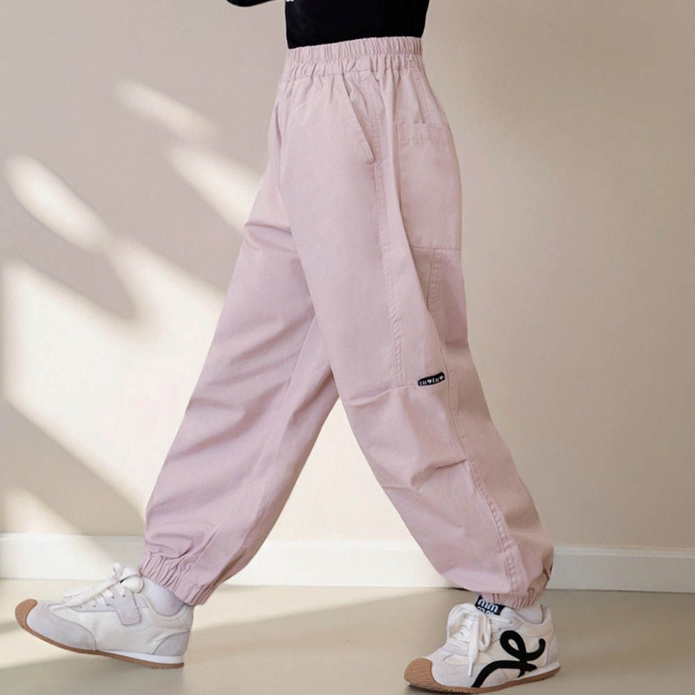 純棉立體壓摺休閒長褲-粉紫色