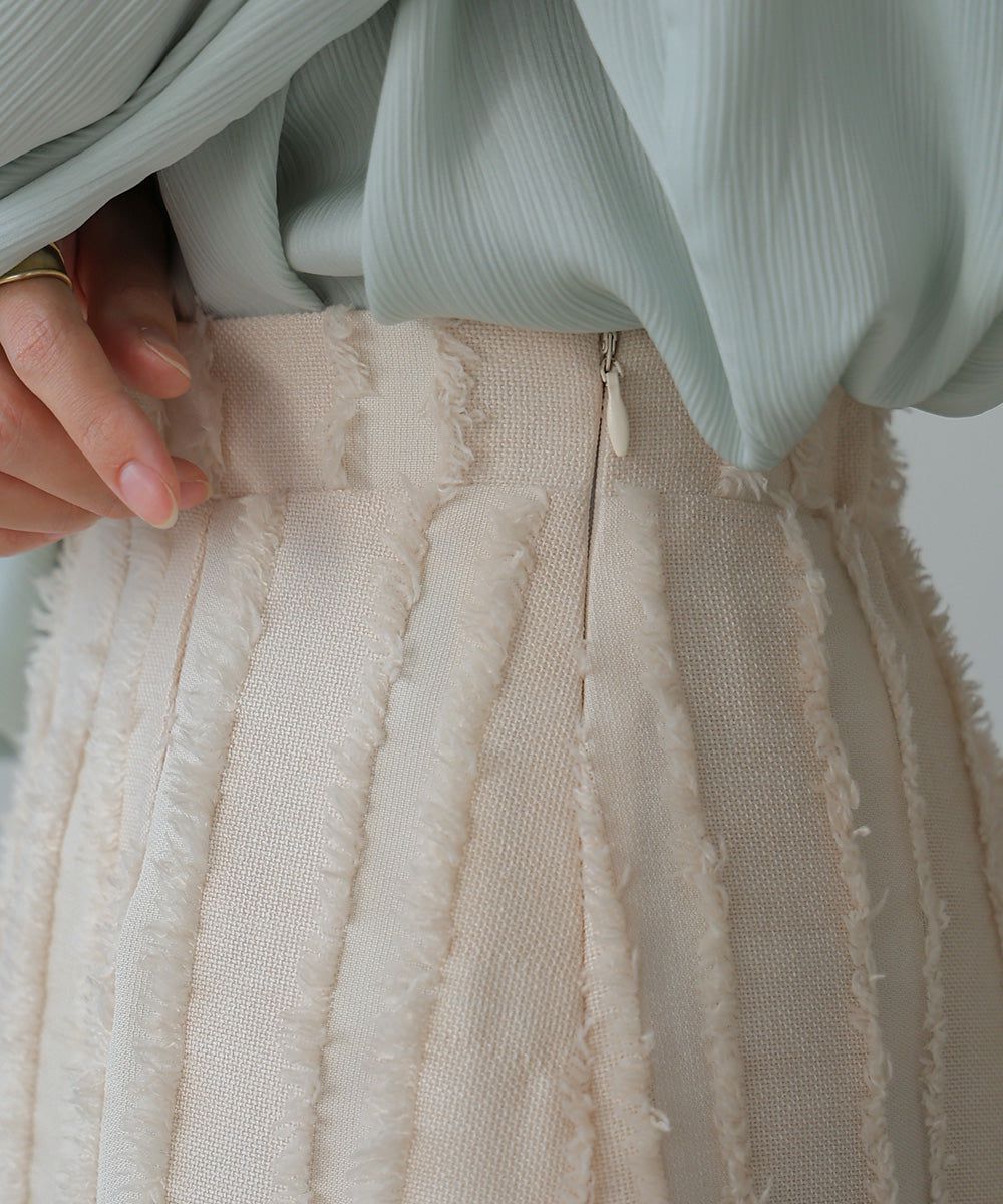 日本 Bab - 毛絨感直條顯瘦開叉長裙-黑