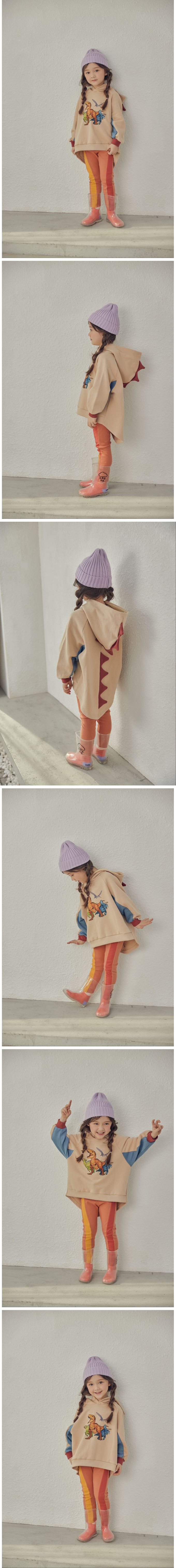 韓國 Mimico - 恐龍樂園立體裝飾連帽上衣-卡其