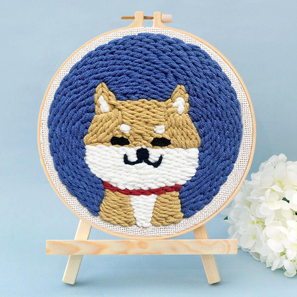 DIY手工毛線刺繡/俄羅斯戳戳繡-柴犬 (直徑約20cm)