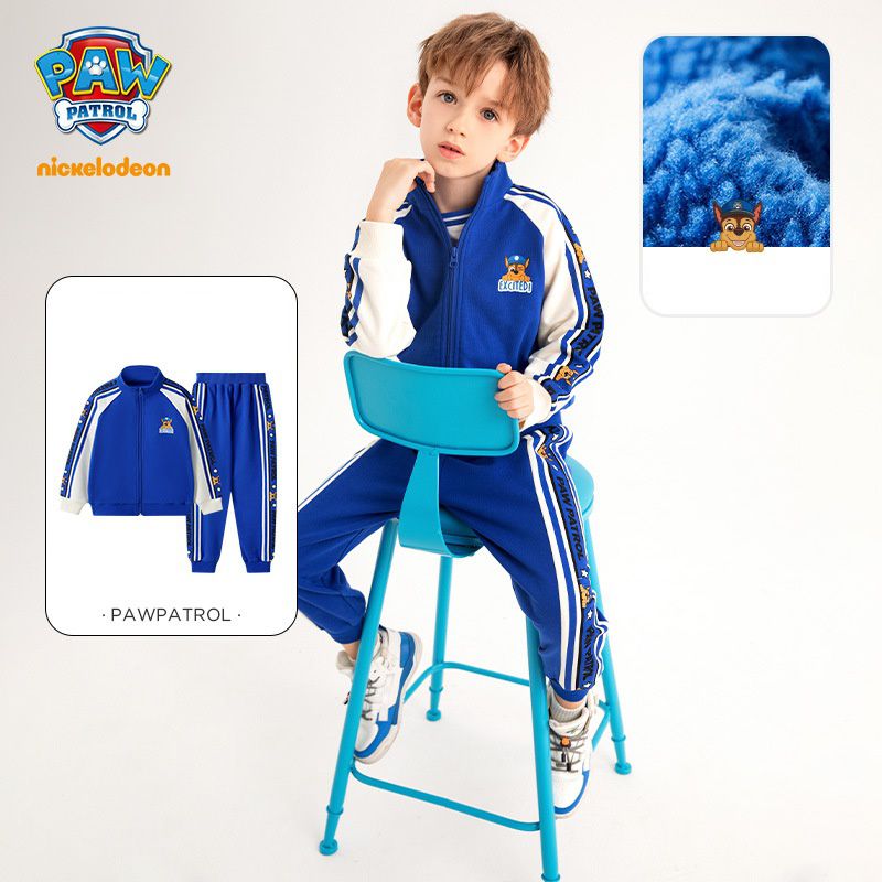 卡通汪汪隊加絨運動休閒長袖套裝-卡通人物阿奇-藍色