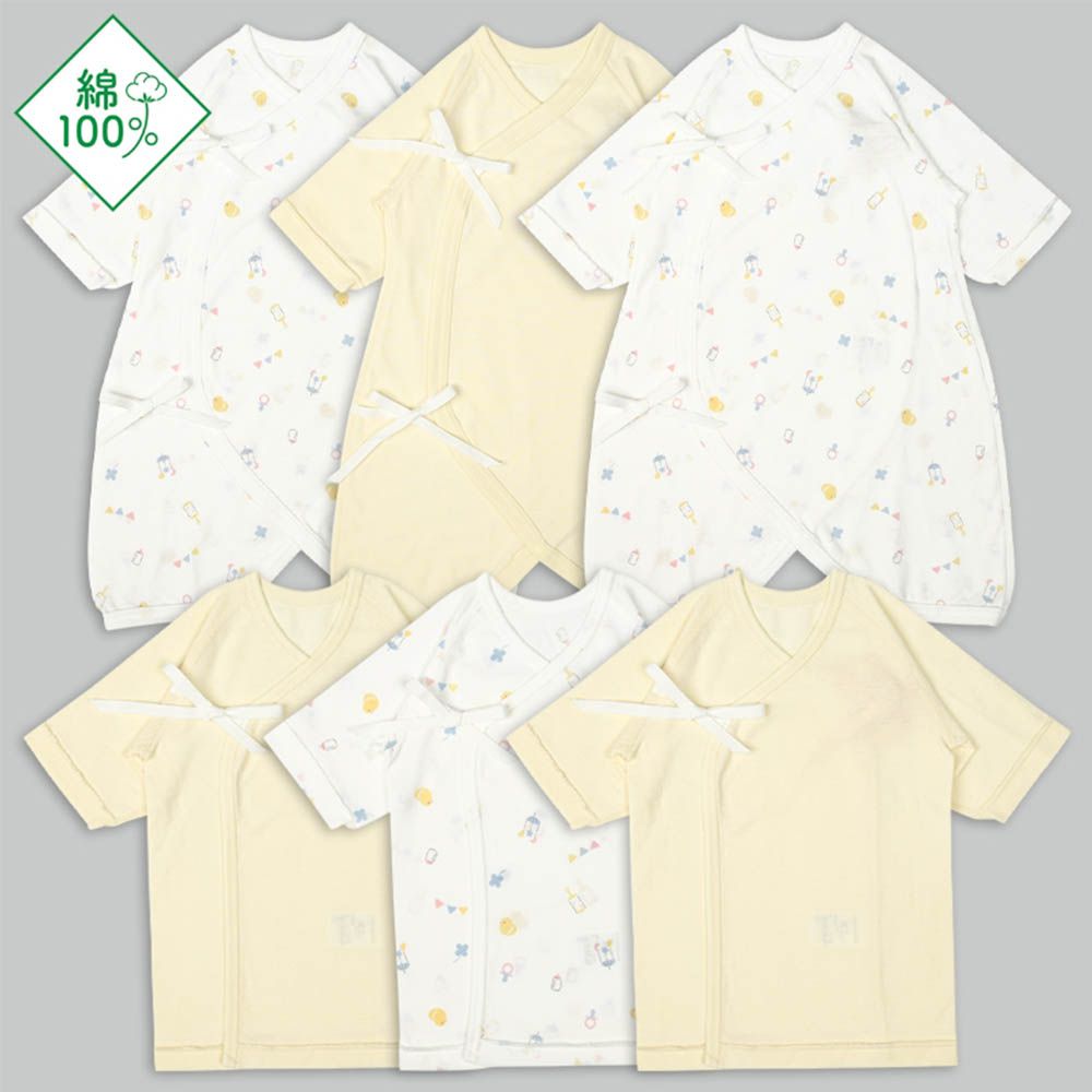 長袖新生兒內衣6件組綁帶款-淺卡其色 (50~60cm)