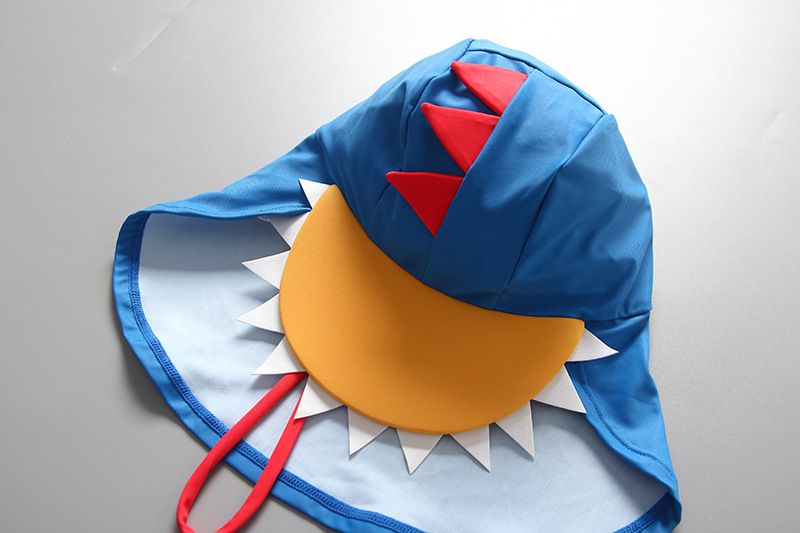 男寶長袖泳裝套裝(附帽子)-快樂恐龍-紅+白+藍