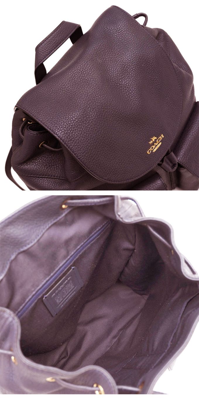 COACH - 素面皮革前口袋後背包 (酒紅)