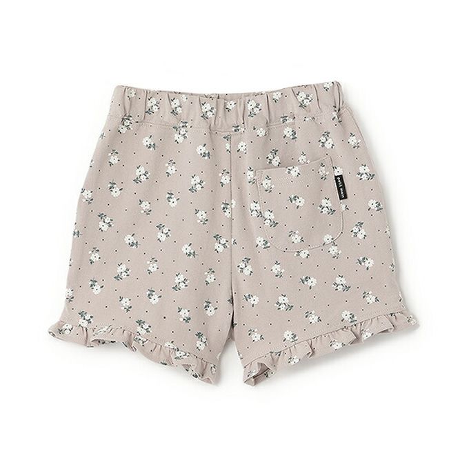 日本 petit main - 可愛荷葉邊短褲-滿版櫻桃-白