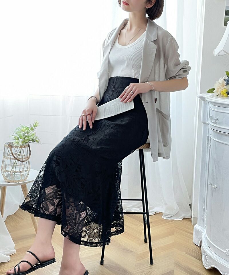 日本 Classical Elf - 優雅百合刺繡魚尾長裙-黑