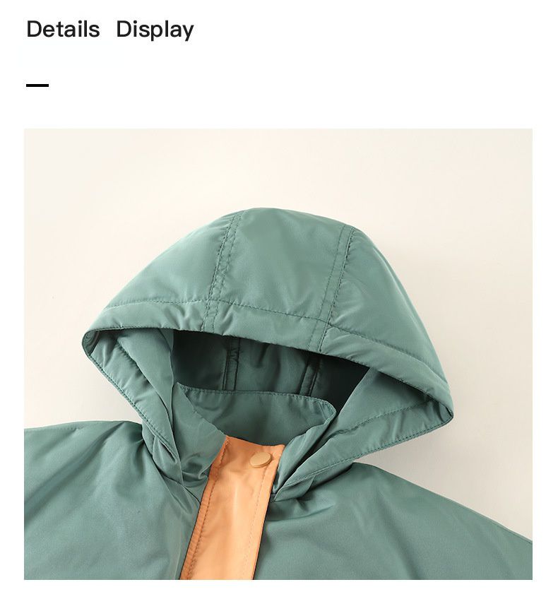 加厚連帽拼色羽絨外套-橘+綠