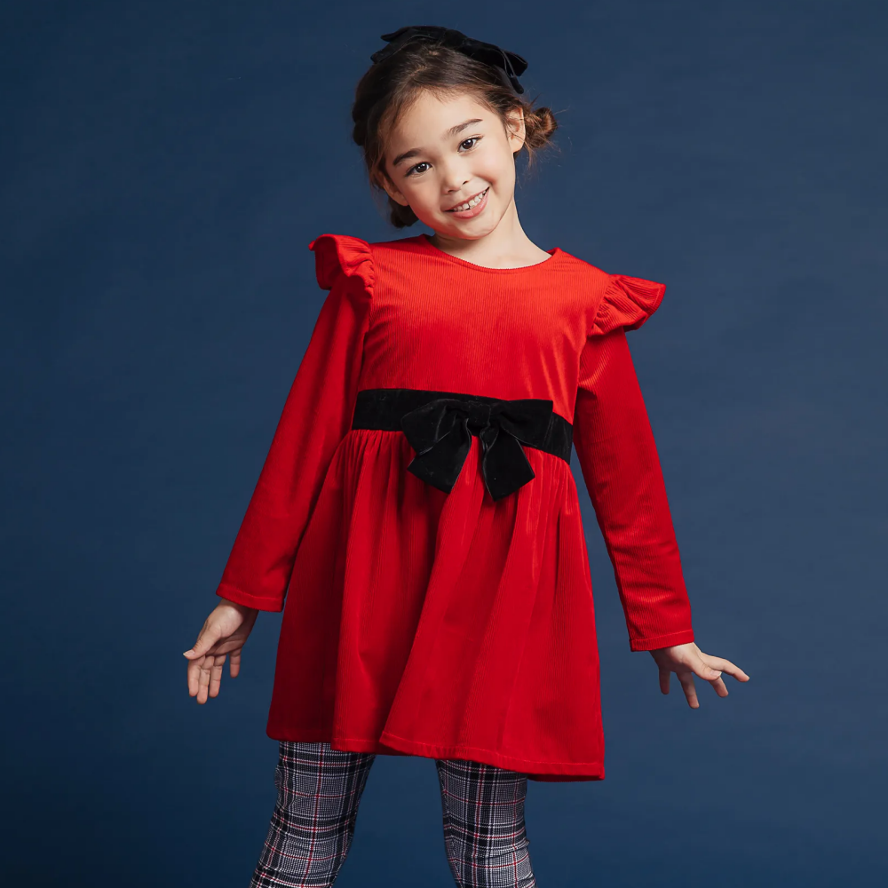 大蝴蝶結紅洋裝-大蝴蝶結紅色洋裝-內含洋裝+髮夾+內搭褲