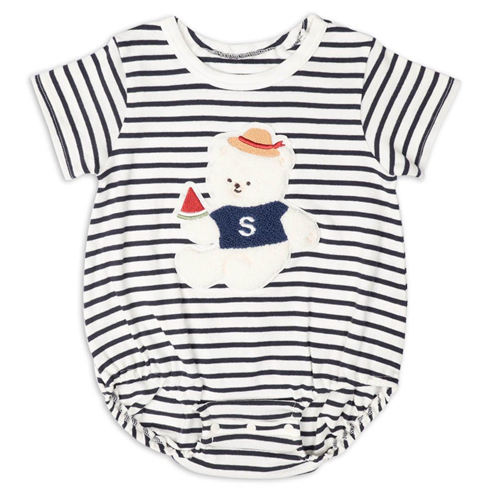 短袖外出包屁衣-凸毛繡-深藍色