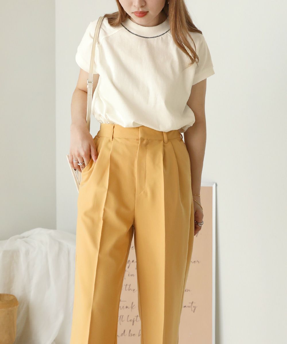 日本 Bou Jeloud - 接觸涼感 UV CUT 純美國棉短袖修身素T-撞色線條-綠