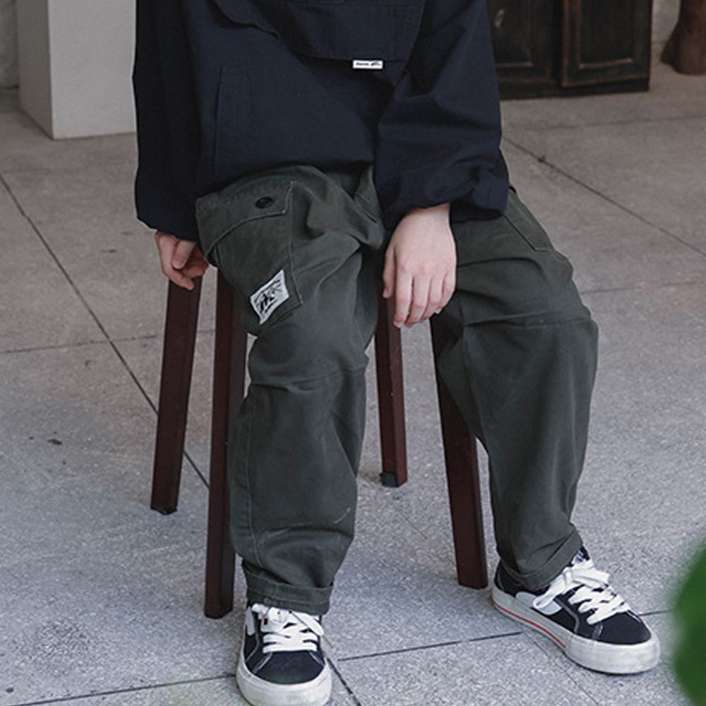 純棉耐磨日系工裝休閒長褲-軍綠