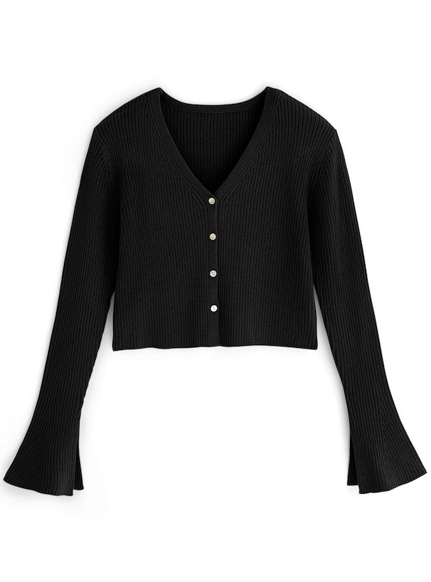 日本 GRL - 早春款V領花朵袖羅紋上衣/薄外套-天使白