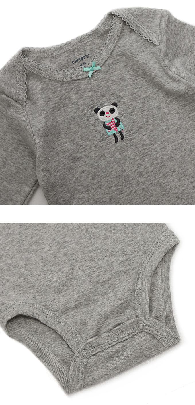 美國 Carter's - 貓熊短袖+長袖包屁衣+長褲3件組