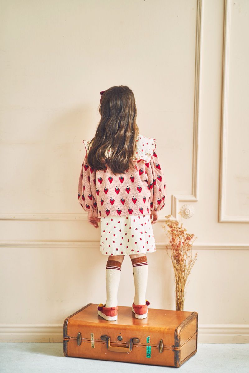 韓國 Mimico - 草莓泡泡袖針織外套-粉紅