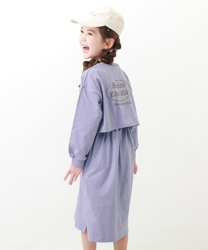 日本 devirock - 背部假兩件設計古著感長洋裝-薰衣草