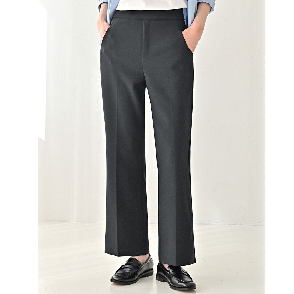 Domingoblue 彈性腰職感俐落直筒西裝褲-深灰