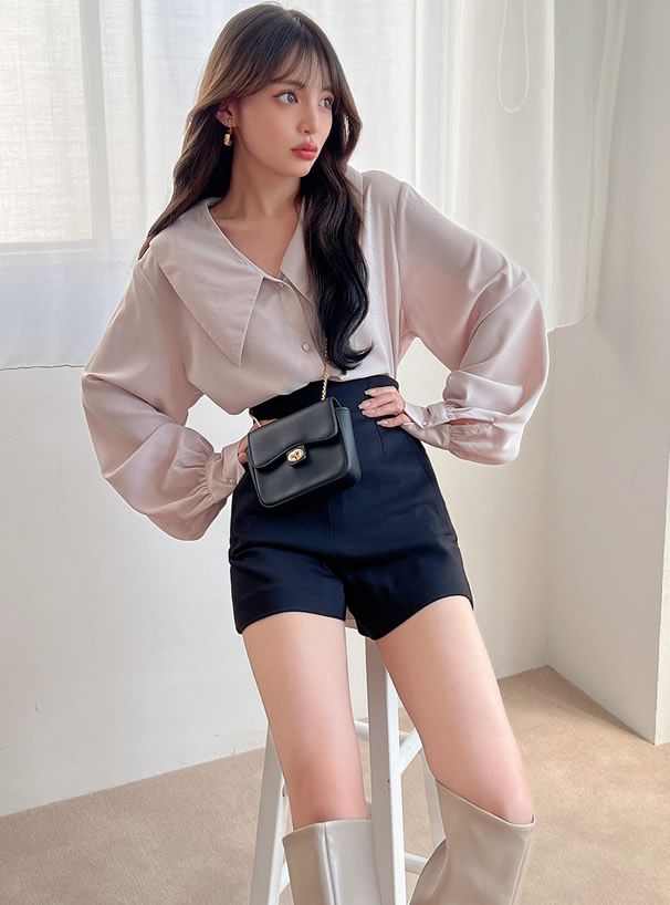 日本 GRL - 水手翻領澎澎長袖襯衫-天使白 (F)