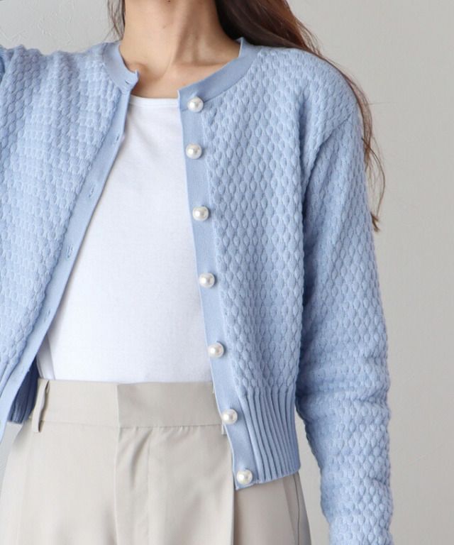 日本 BLUE EAST - 人魚編珍珠扣針織外套-深海藍