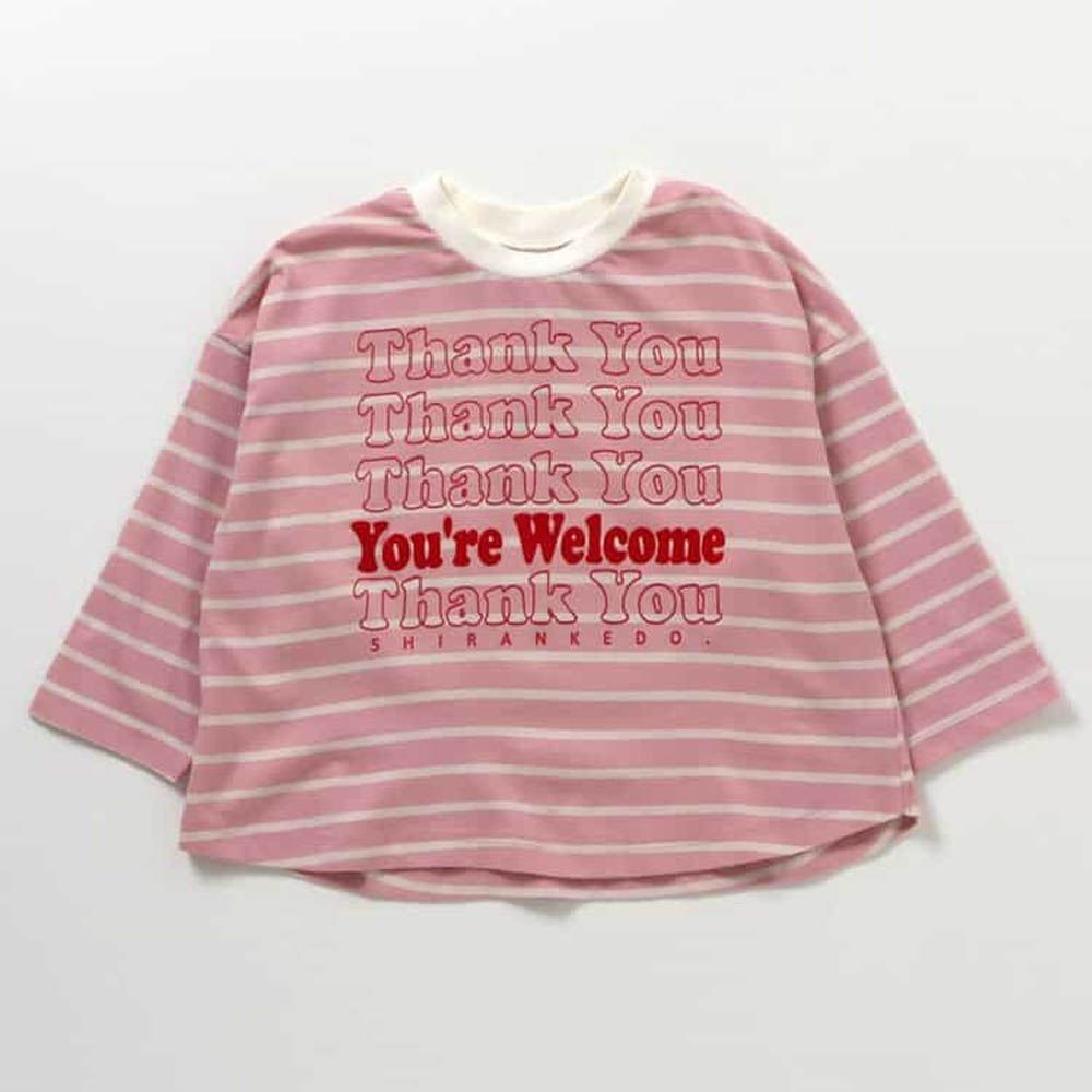 100%棉 可愛女孩印花長袖上衣-Thank You-粉紅