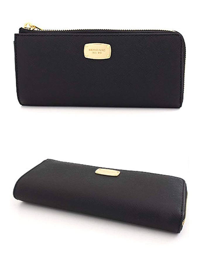 MICHAEL KORS - 防刮皮革拉鍊長夾 (黑)