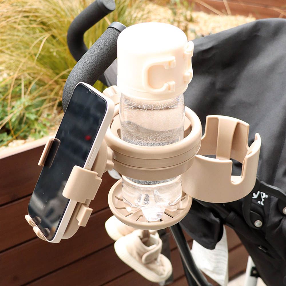 [出遊必備]推車用折疊手機/飲料杯架-卡其